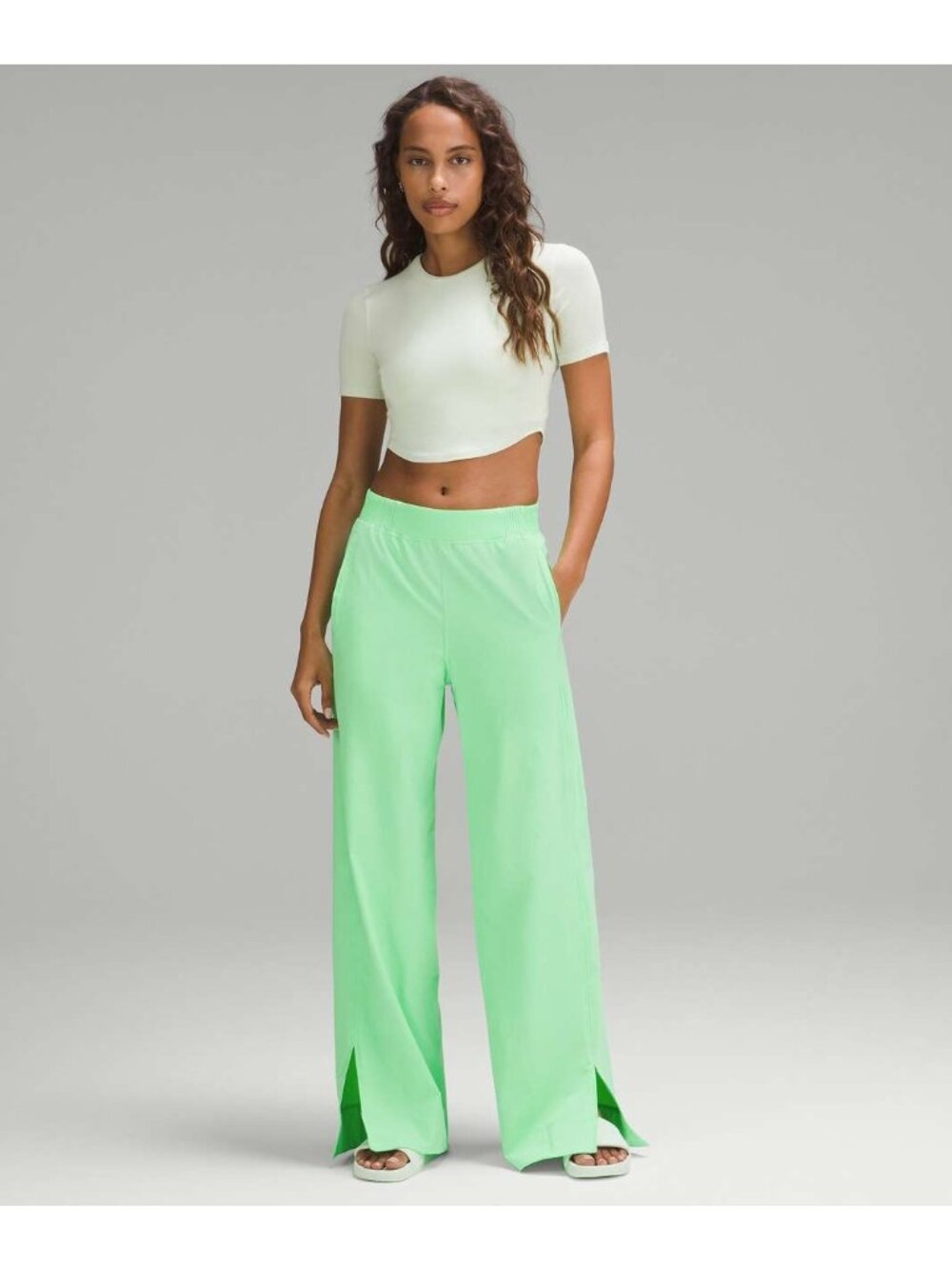Lululemon Stretch Woven Wide-Leg High-Rise Pant Women's S Neon Green Pockets Pis